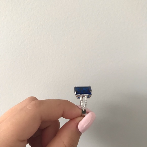 Sapphire & Cubic Zirconia Emerald-Cut Ring - Picture 3 of 5